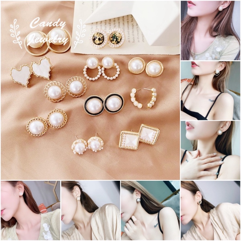 Anting Tusuk Gantung Temperament Bahan Sterling Silver 925 Desain Geometrimutiara Gaya Koreasimple Untuk Wanita