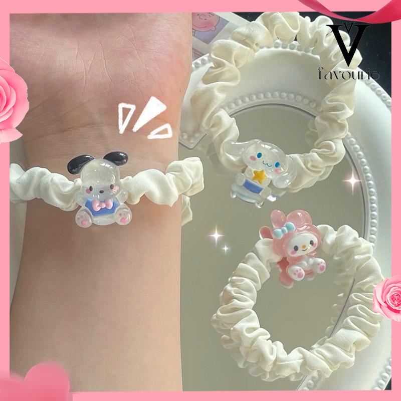 CODKartun Cinnamoroll Dog Lipit Cincin Rambut Gadis Manis Lucu Tali Rambut Karet Gelang Karet-FA