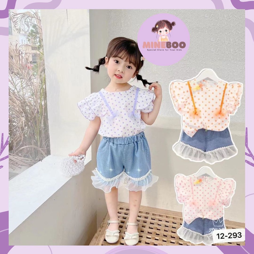 mineboo -  SET POLKA PITA EBV 1-5tahun Setelan anak perempuan baru/versi Korea celana denim/baju anak perempua