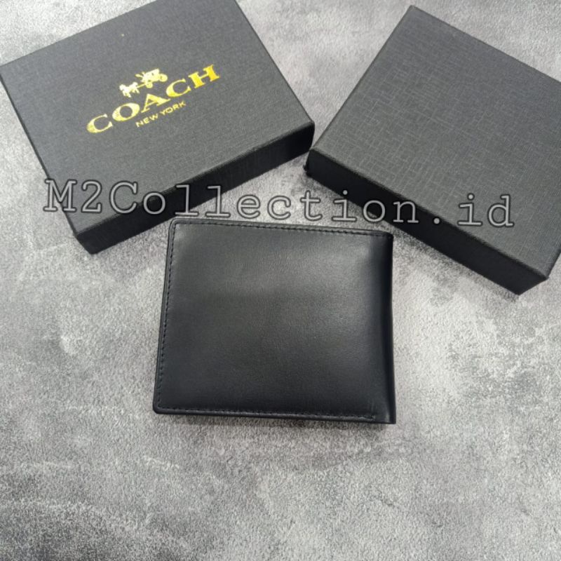 Dompet Coach LEATHER Full Black Dompet Lipat Pria Kulit Asli Premium Impor