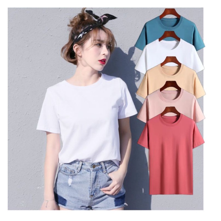 Kaos Polos Wanita Lengan Pendek Cotton Combed Kaos Oblong Wanita Atasan Baju Oblong Wanita Tshirt Wanita