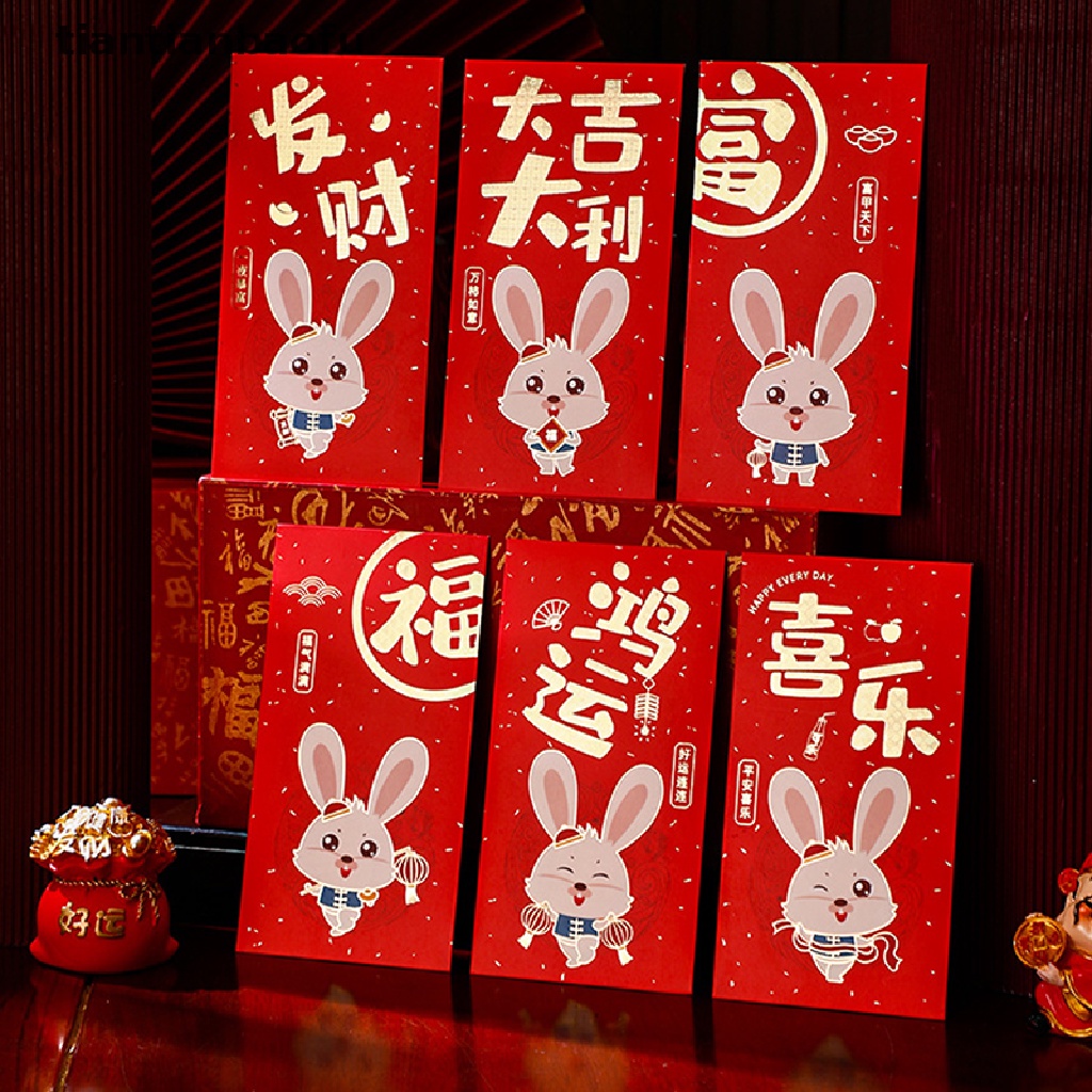 [tiantianbaofu] 6 Pcs Amplop Merah Imlek Amplop Merah Kantong Merah Chinese Red Packets Hong Bao Amplop Uang Keberuntungan Butik