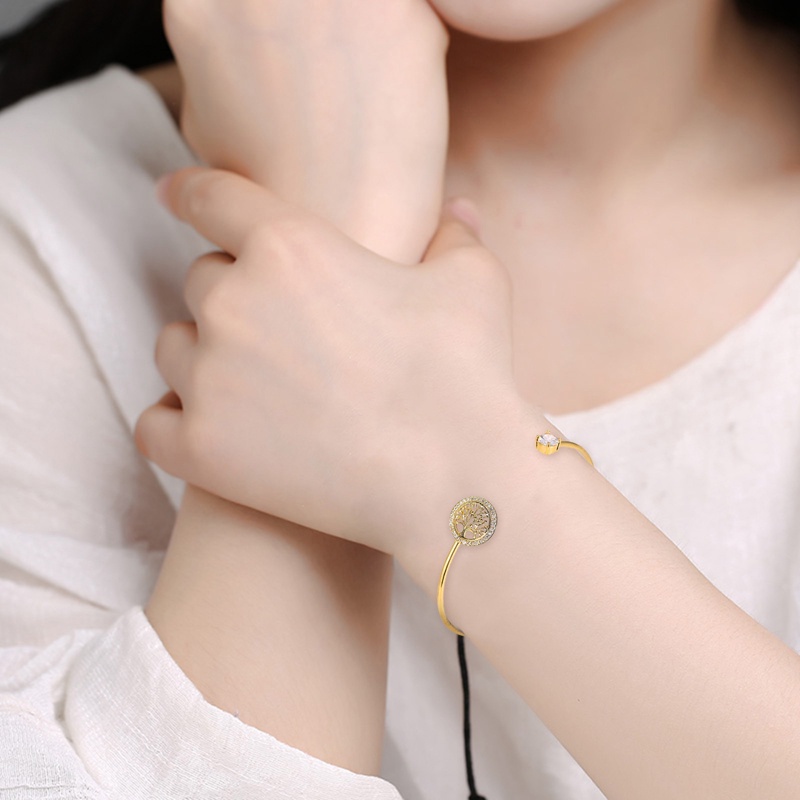 Dainty Perempuan Gelang Batu Zirkon Putih Pohon Kehidupan Gelang Yang Dapat Disesuaikan Untuk Wanita Gelang Pernikahan Rose Gold Lucu