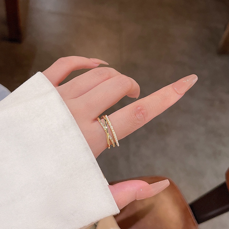 Hadiah Yang Indah Wanita Fashion Perhiasan Korea Super Peri Temperamen Pesta Rings Elegan Sederhana Wanita Double-layer Mutiara Jari Cincin Adjustable Open