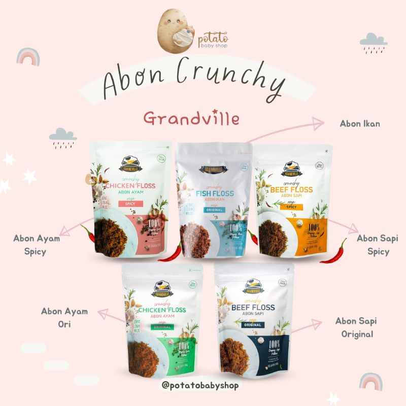 Grandville Abon Crunchy - ABON CIPUNG Ayam Ori - Ayam Spicy - Sapi Ori - Sapi Spicy - Abon ikan