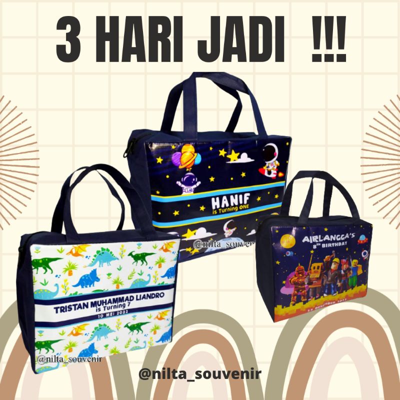 

Tas Souvenir Ulang Tahun Goodiebag Ultah anak model resleting CUSTOM