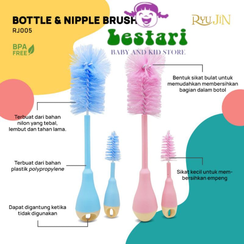 LESTARI BABY - Ryujin Bottle & Nipple Brush /Sikat Pembersih Bottle/Rj003/Rj005/Rj014/ Sikat Sedotan