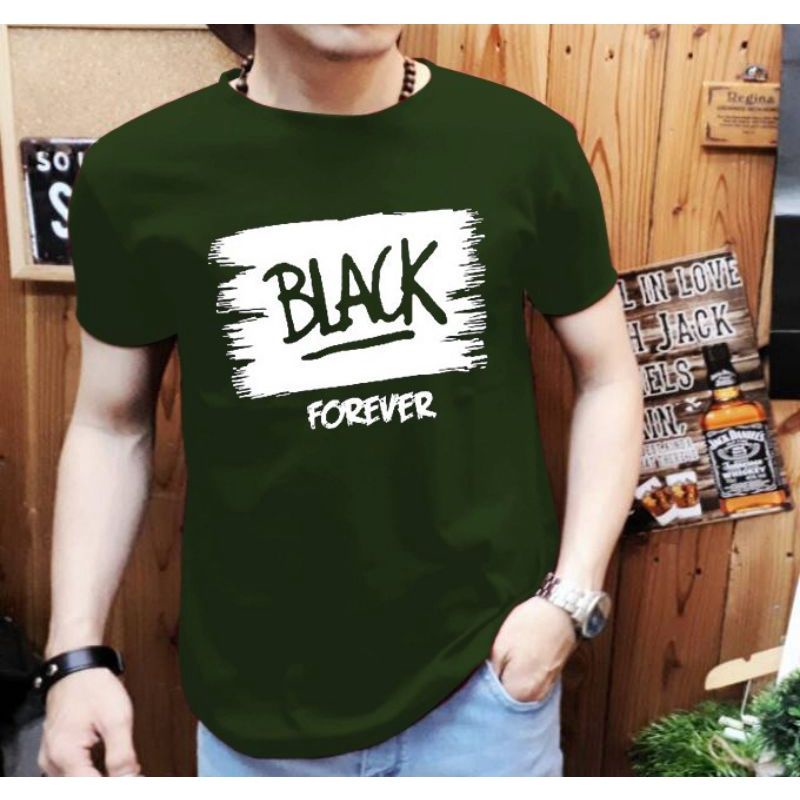 Kaos Distro Pria Dewasa Original Black Forever T shirt pria Atasan Cowok Lengan Pendek Kaos Cowok
