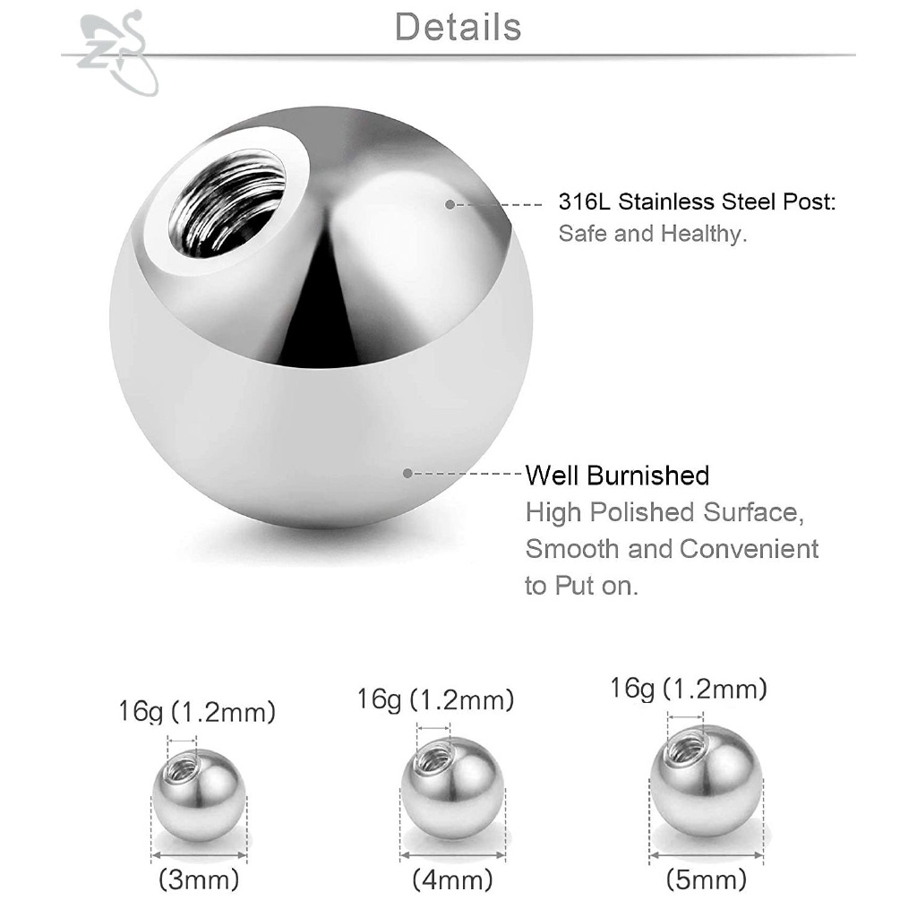 10pcs 18G/16G Hidung Telinga Labret Piercings Pengganti Stainless Steel Bola Aksesoris High Polish Piercings Earrings Screw Ball