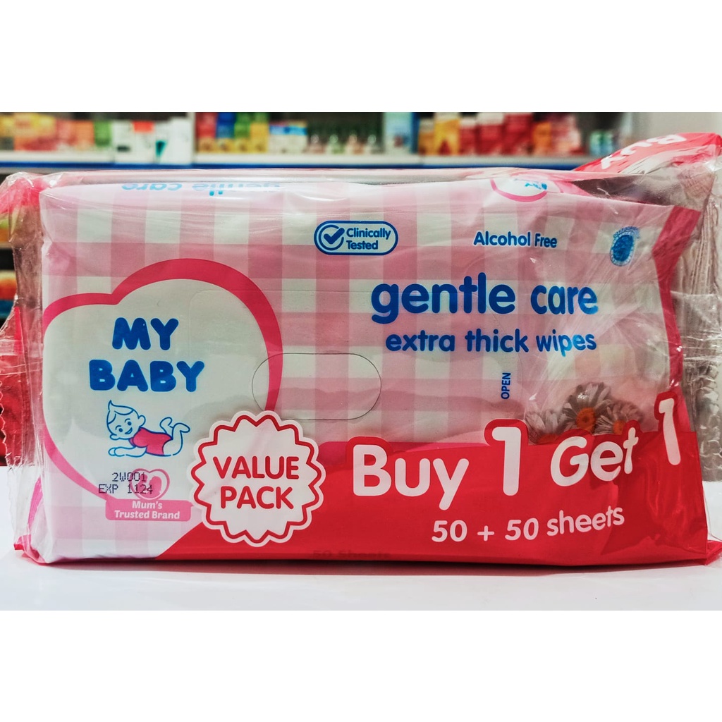 My Baby Gentle Care Extra Thick Wipes Tisu Basah 50+50 sheets