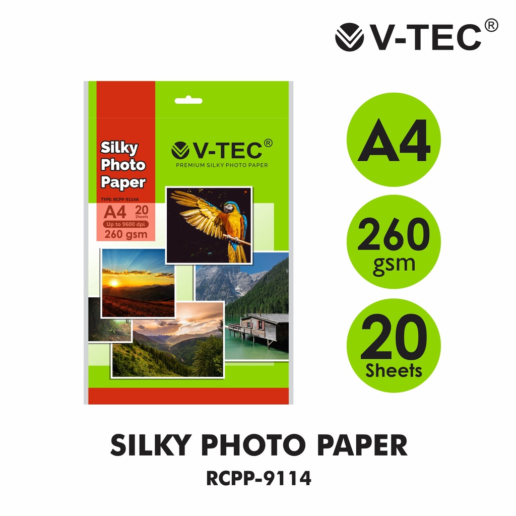 

KERTAS PREMIUM SILKY PHOTO PAPER A4 260GSM 20sheets V-TEC