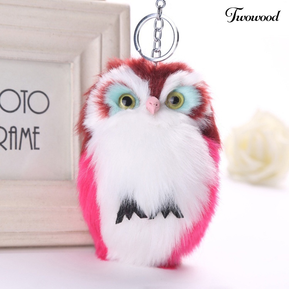 Twowood Cute Artificial Fur Fluffy Owl Pendant Keyring Gantungan Kunci Mobil Tas Gantung Dekorasi