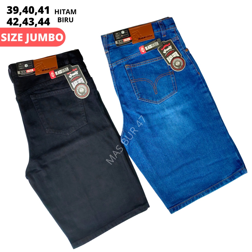 Celana Jeans Pendek Pria Ukuran Jumbo Biru dan Hitam Size 44 43 42 41 40 39