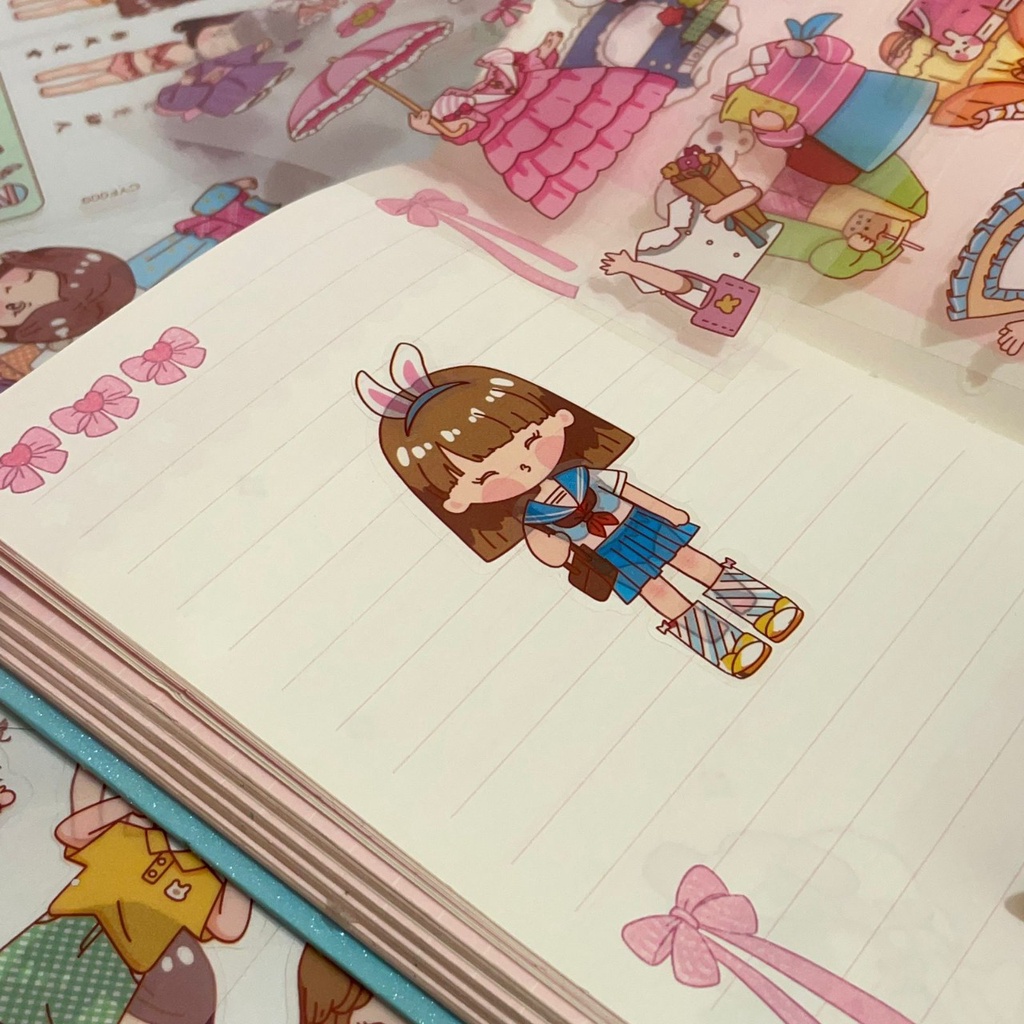 STICKER TEMPEL ANAK MOTIF LITTLE GIRL CUTE LUCU ISI 8 LEMBAR TERMURAH STIKER STATIONARY FANCY PERNAK-PERNIK UNIK READY 3 WARNA PINK BIRU UNGU BISA GROSIR DAN COD JUGA