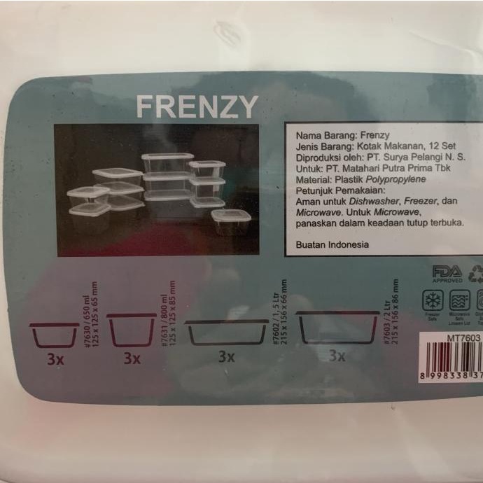 Kotak makan frenzy/frenzy food container/wadah kulkas/kotak plastik