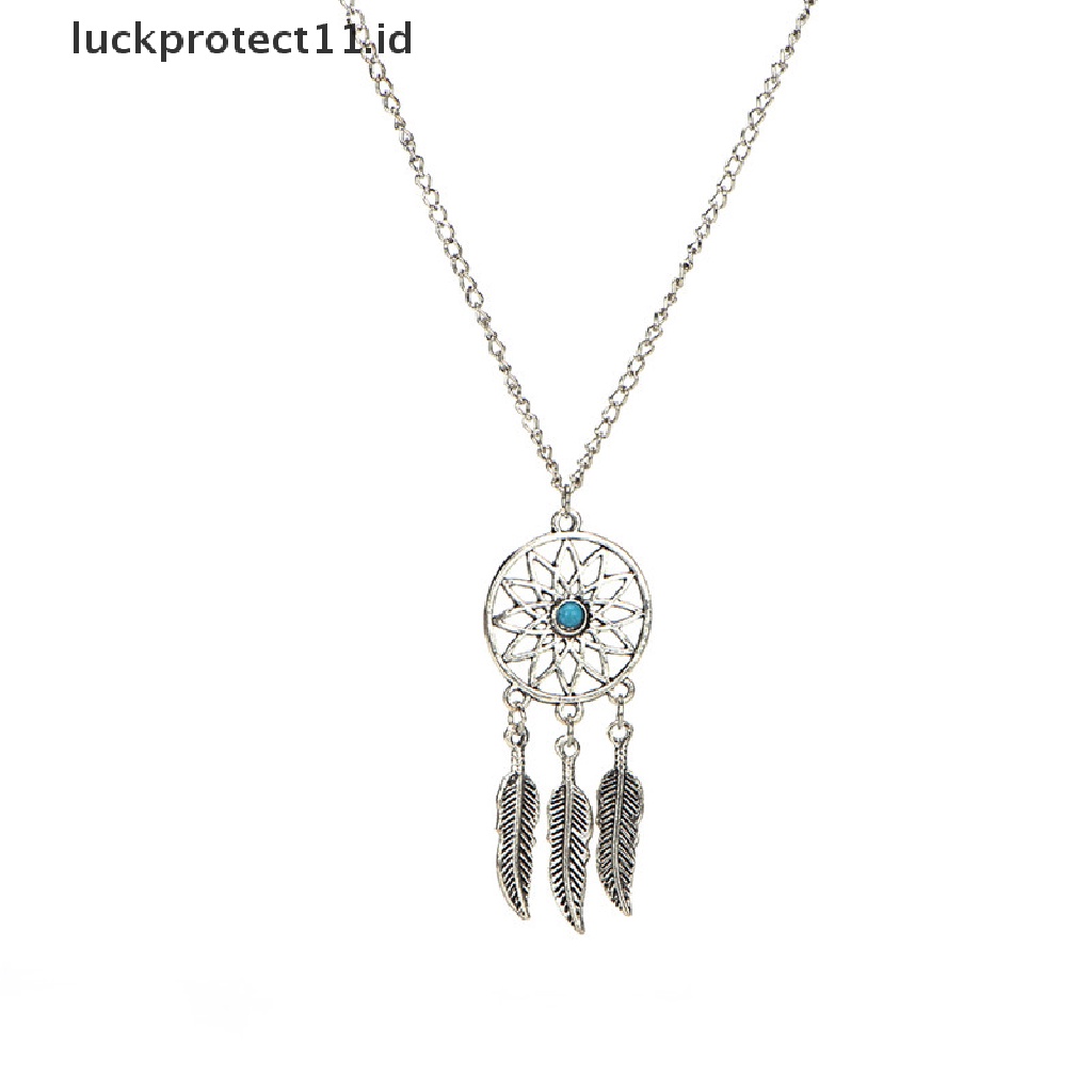 /Fashion Hot// Fashion// Bohemian Dreamcatcher Daun Bulu Liontin Kalung Anting Set Perhiasan.