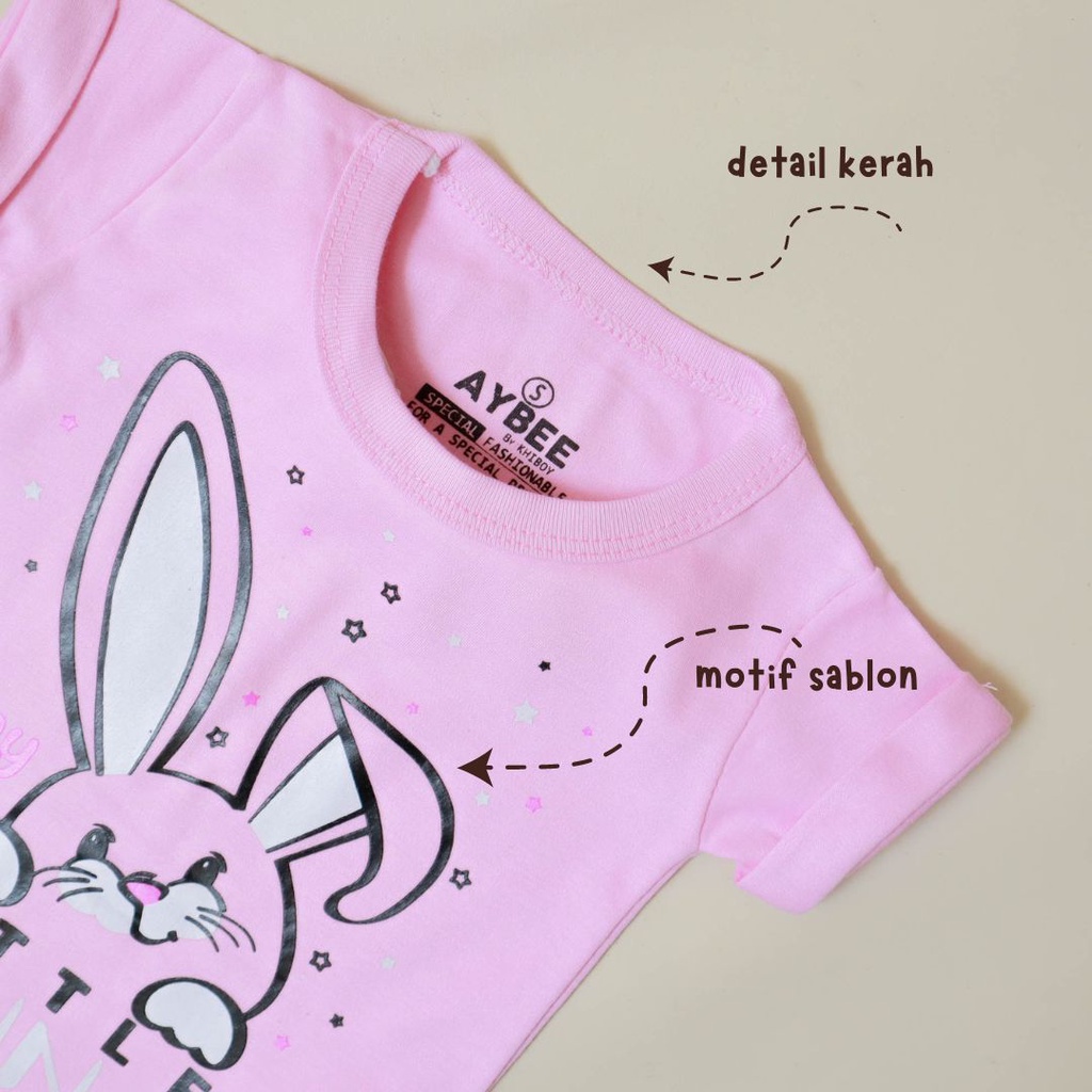 Setelan Baju Celana Anak Perempuan usia 3-12 bulan Aybee Motif Little Bunny