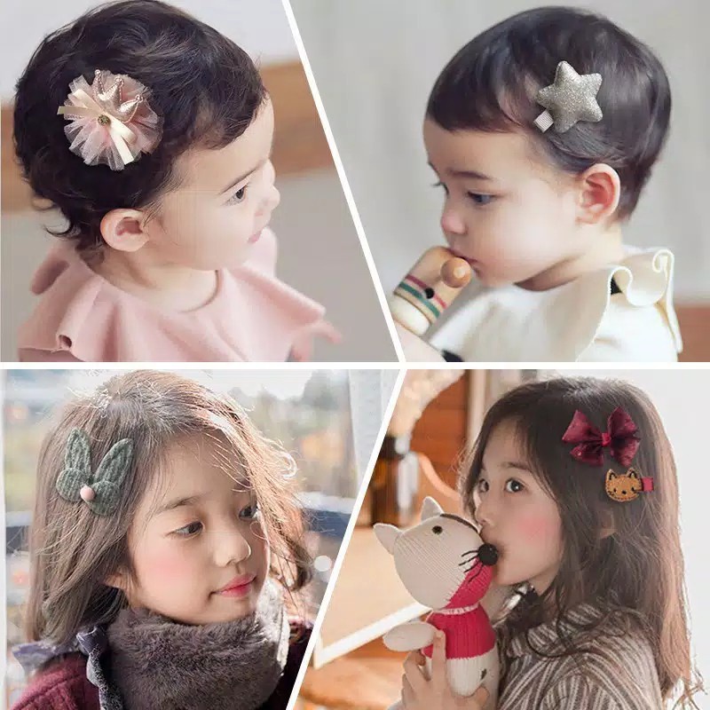 1Set Aksesoris Rambut Anak Ikat Rambut Jepit Rambut Anak Model Kain Lucu 90gr