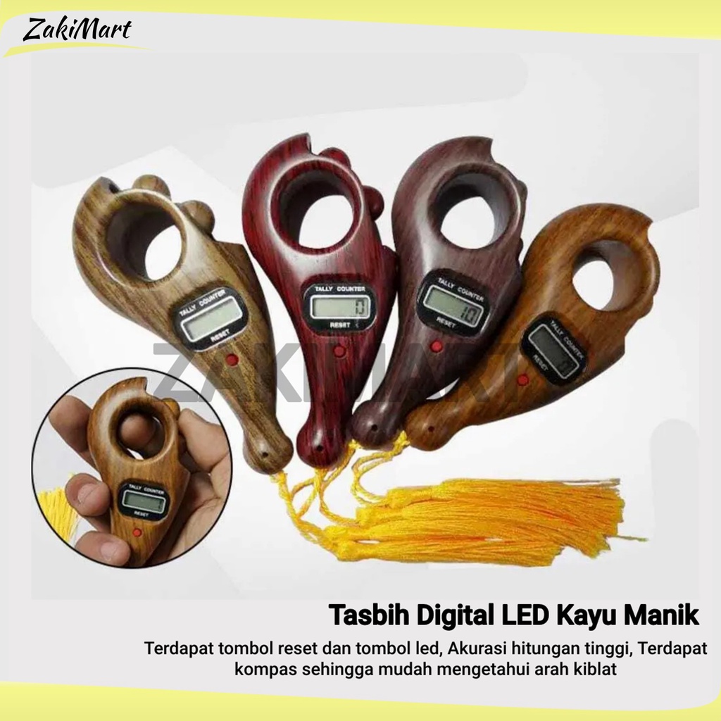 Tasbih Digital LED Kayu Manik Alat Hitung Motif Kayu Tally Counter Compas