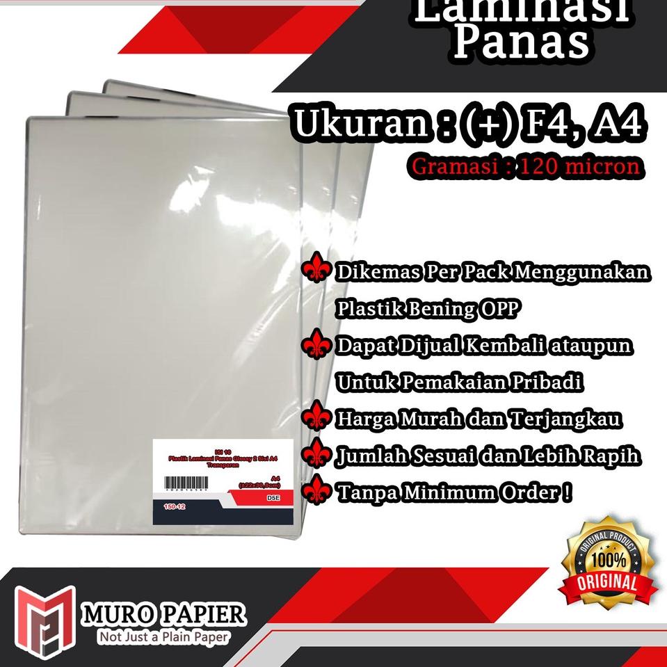 

MHRR-64 ( PER PAK - ISI 10 ) Plastik Laminasi Panas 2 Sisi F4 A4 - by Muro Papier [AH4]