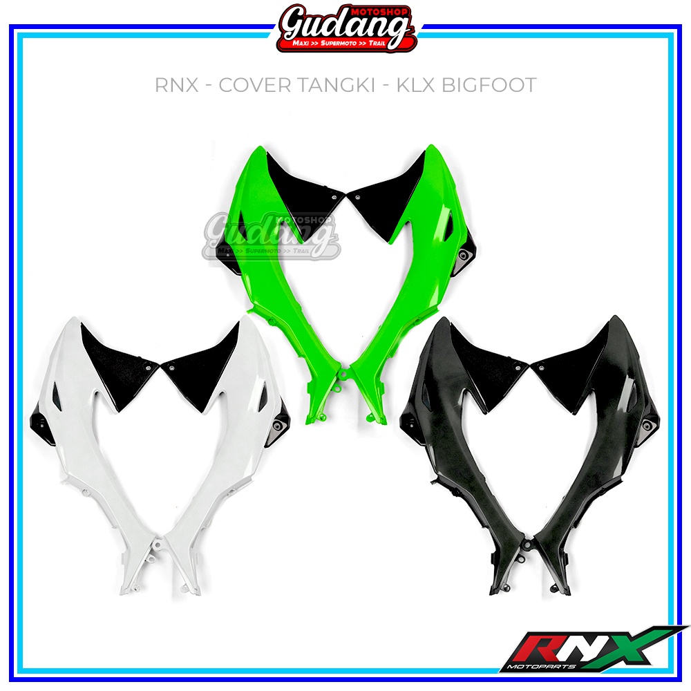 Cover Tangki RNX KLX Bigfoot Tutup Body Sayap Depan Legshield KLX Hitam Hijau Putih