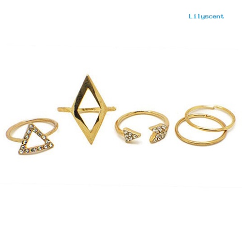 [LS]5 Pcs /Set Berlian Imitasi Diatas Knuckle Midi Ring Jari Susun Rings Boho Jewelry