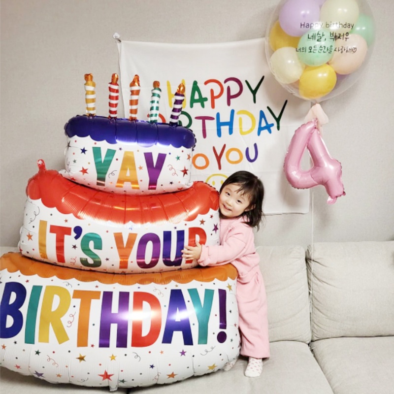 1m Happy Birthday Kue Balon Besar 3-Layer Color Candle Cake Balon Film Aluminium Untuk Pesta Ulang Tahun Properti Foto Dekorasi Adegan