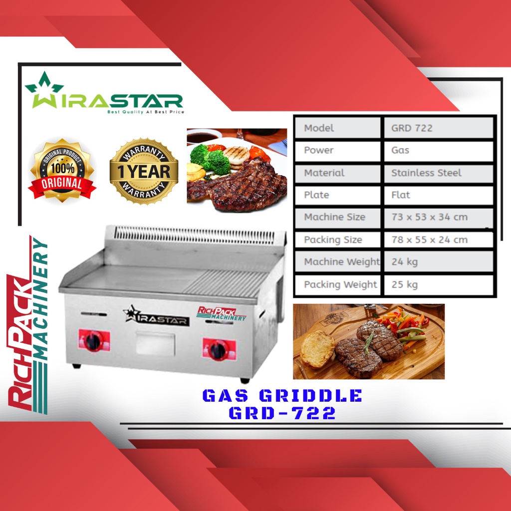 Wirastar GRD-722 Gas Griddle Machine Mesin Pemanggang Steak