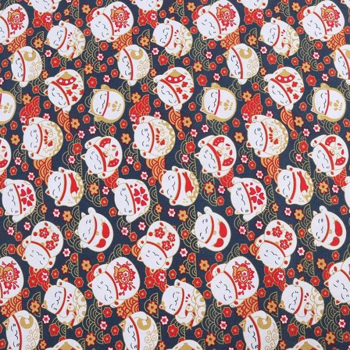 kain kanvas import motif lucky cat