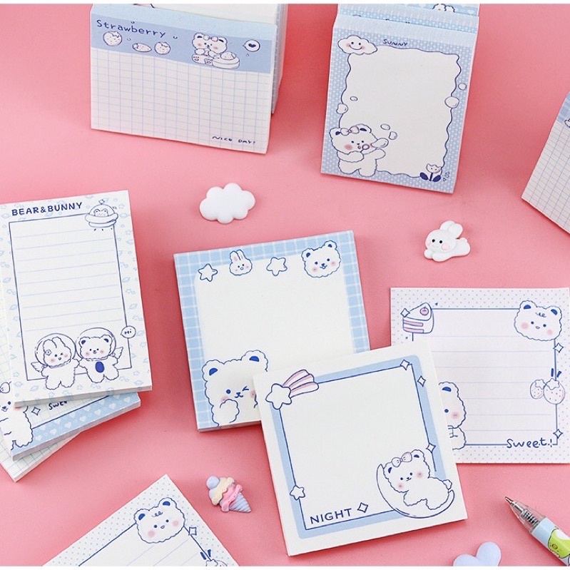 

YSB - NOTE PAD BLUE BEAR / CUTE NOTE PAD BEAR / 80 SHEETS NOTE PAD