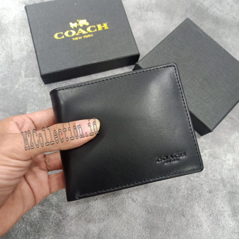 Dompet Coach LEATHER Full Black Dompet Lipat Pria Kulit Asli Premium Impor