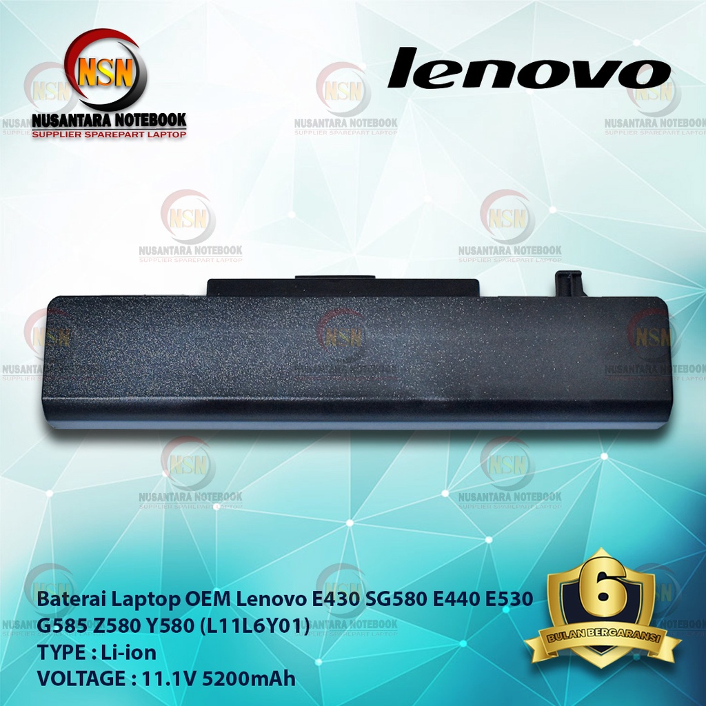 Baterai Laptop Lenovo E430 SG580 E440 E530 G585 Z580 Y580 L11L6Y01 OEM