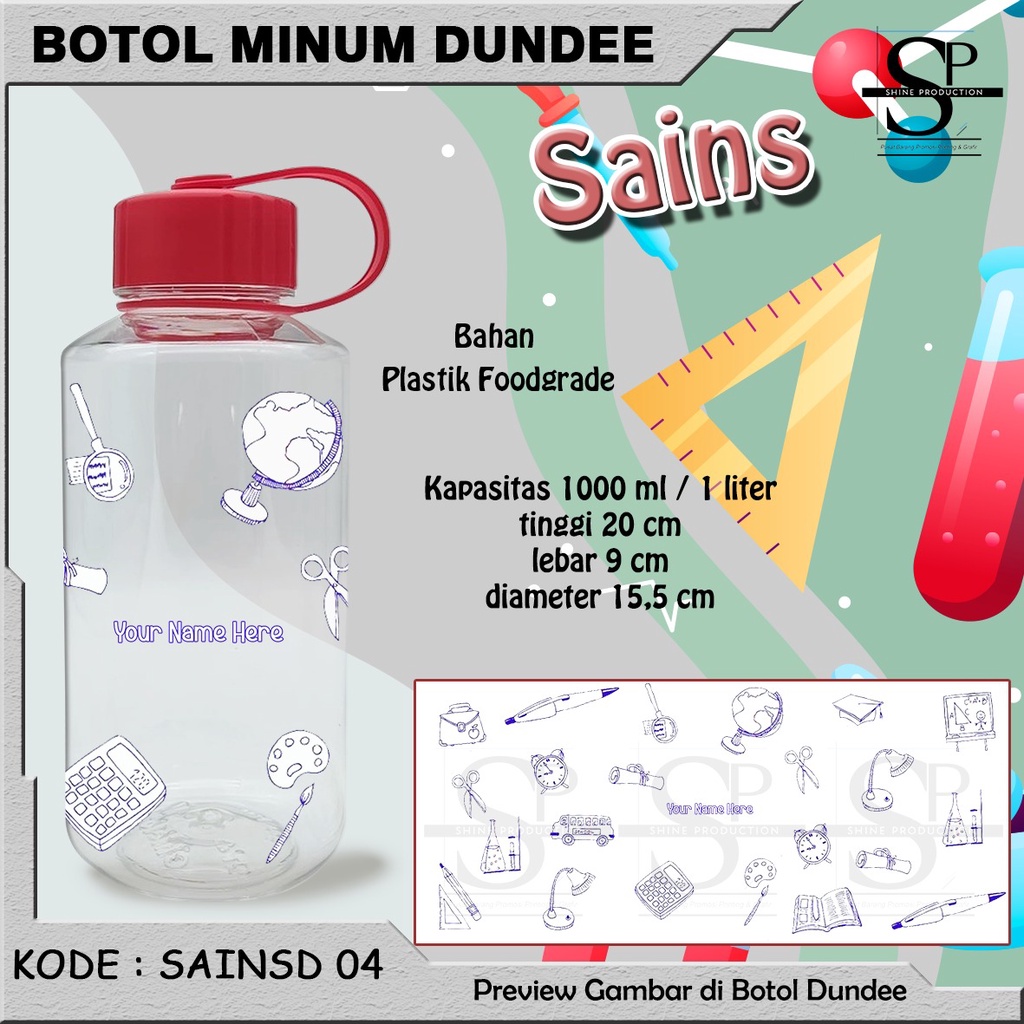 Botol Minum 1 Liter Siswa Pelajar Custom Nama BPA FREE