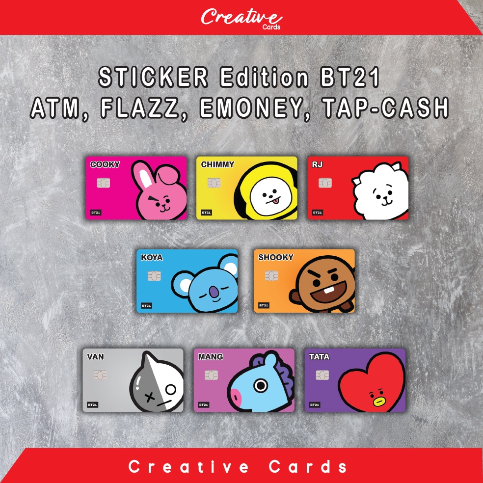

Sticker Kartu Atm Skin Card - BT21 Edition Vinyl + Laminating Glossy Debit Credit Emoney, Flazz, Etoll dll