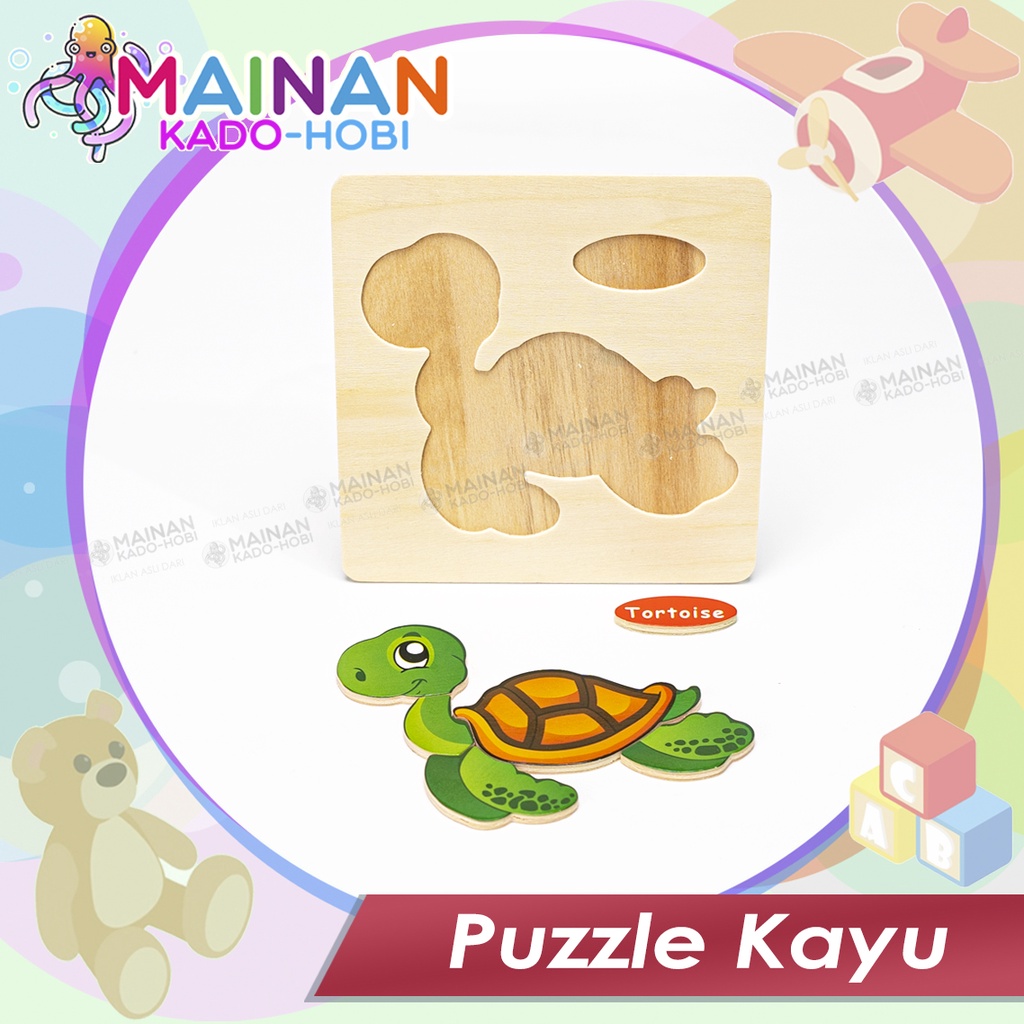 MAINAN PUZZLE KAYU ANAK TIMBUL 3D KARAKTER HEWAN LAUT SEA ANIMAL KURA-KURA