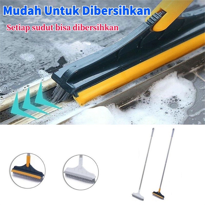 Sikat Sapu Lancip Pembersih Lantai 2 IN 1 - Sikat Mutifungsi Gagang Panjang Stainless - Sikat Pembersih Kamar Mandi Praktis Multifungsi Serokan Air Gagang Panjang