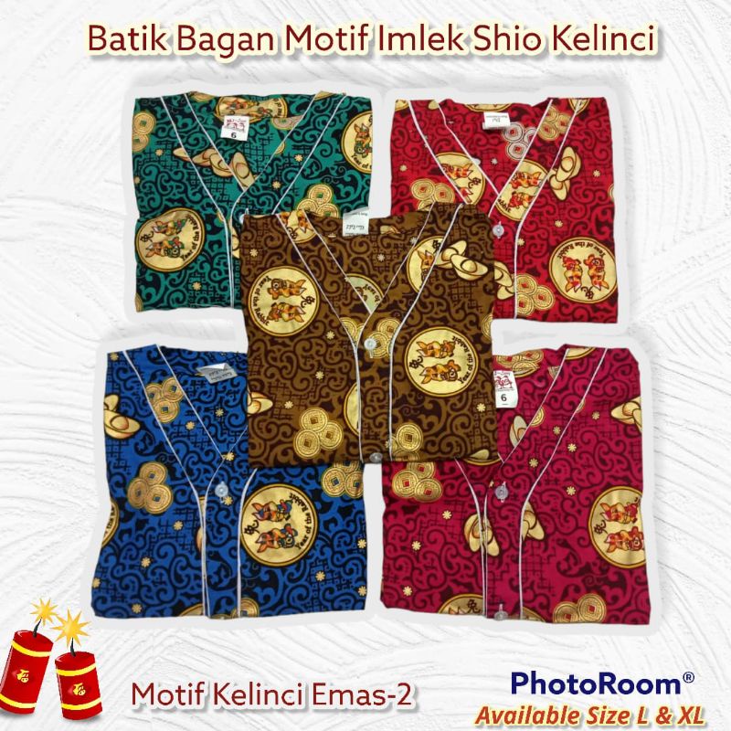 Piyama Imlek shio kelinci 2023 Batik bagan siapi-api Prada Emas / Baju tidur imlek shio kelinci 2023