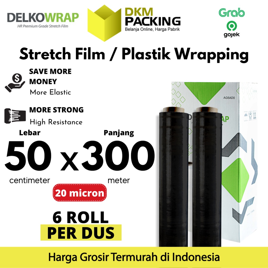 

Plastik Wraping Stretch Film 50cm x 300m HITAM WRAPPING DELKOWRAP TEBAL OJOL / DUS