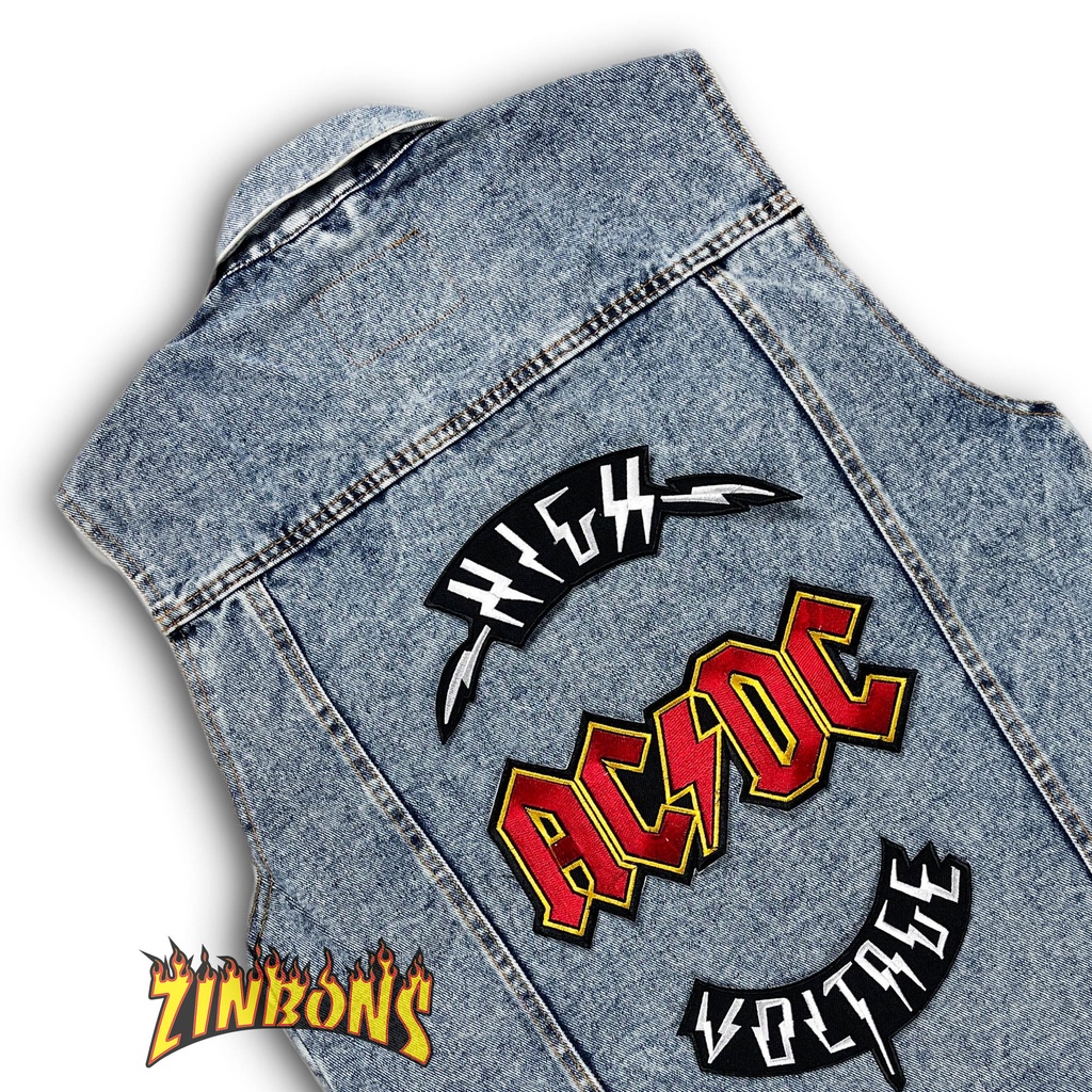 JAKET ROMPI MUSIK ACDC AKSESORIS SUDAH DI JAHIT DESAIN CASUAL FREE PIN BROSH