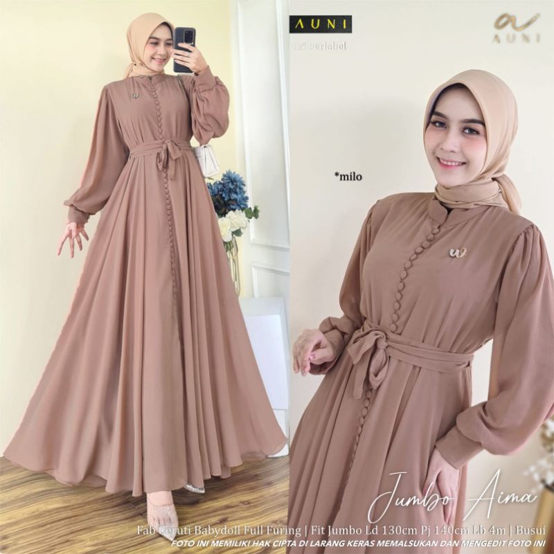 Gamis Jumbo LD 130  Bahan Ceruty Babydoll Jumbo Aima Auni
