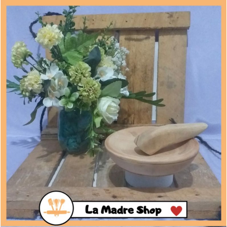 COBEK KAYU Mini dan Ulekan Kayu - Cobek Kecil 15 cm - dengan Ulekan nya