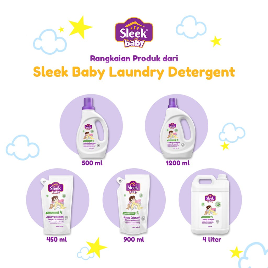 Sleek Baby Laundry Detergent Pouch / Reffil &amp; Botol 450ml, 500ml, 900ml