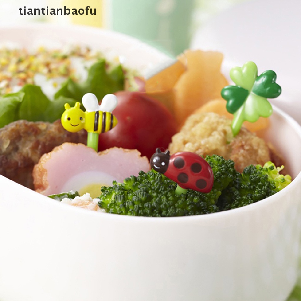 [tiantianbaofu] 8/12pcs Garpu Buah Food Grade Plastik Mini Kartun Anak Kue Buah Tusuk Gigi Bento Lunch Bento Aksesoris Dekorasi Pesta Butik