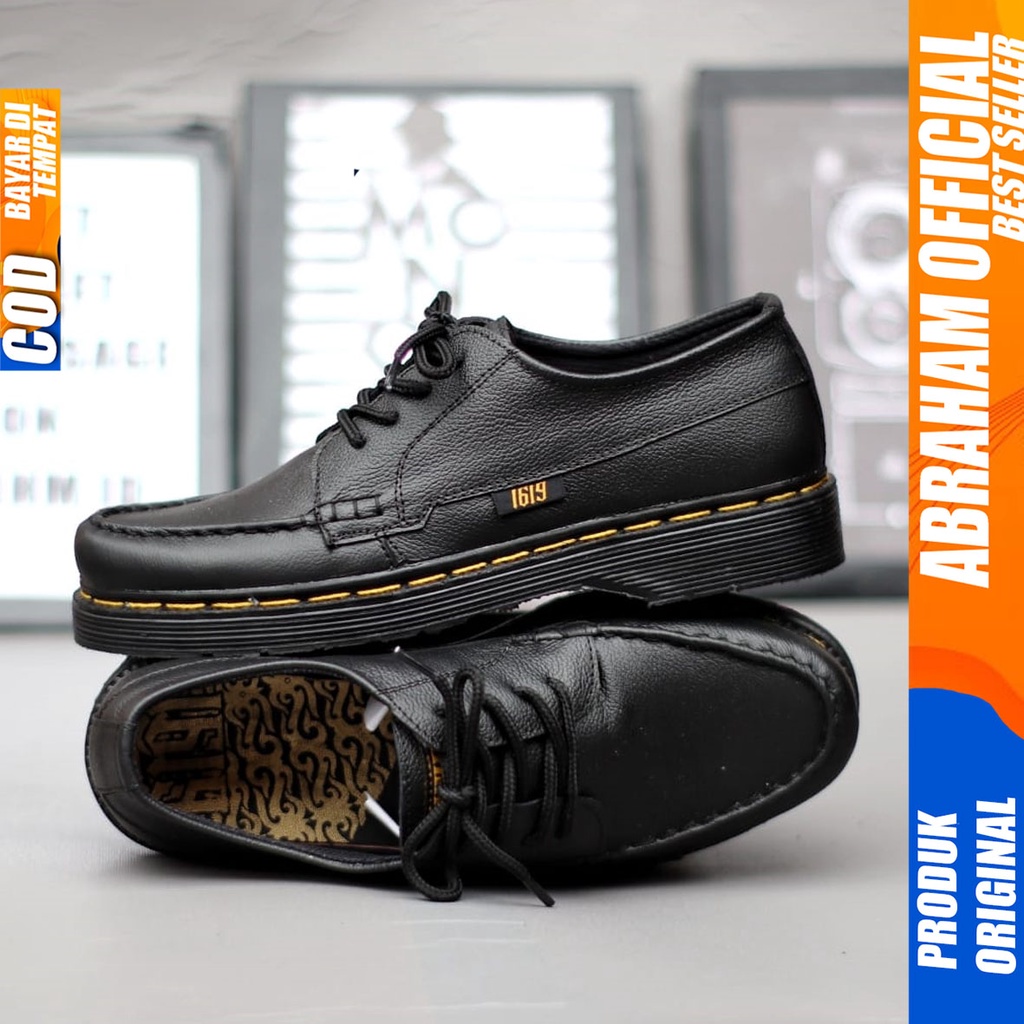 Sepatu Formal Kerja Pantofel Pria Kulit Asli Docmart Low Boots Hitam Abraham GANI