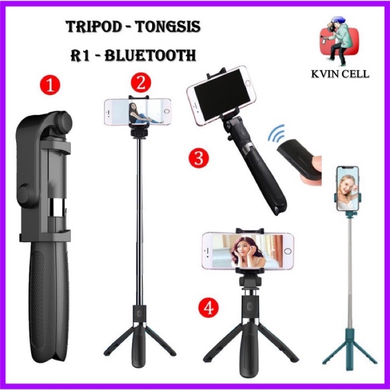 tongsis tripod 3in1 remote selfie stick tripod 360° tongsis tripod tomsis bluetooth tripod R1