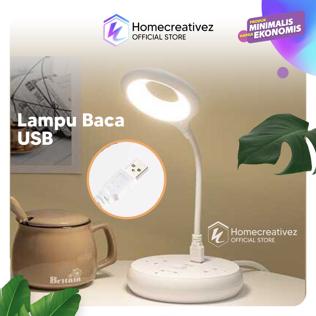 Homecreativez Lampu Baca Belajar LED USB Plug Fleksibel