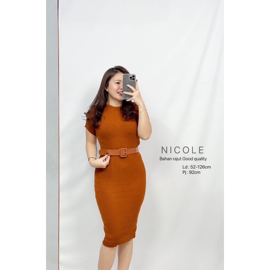 DRESS WANITA CEWEK RAJUT NICOLE FASHION LENGAN PENDEK KEKINIAN