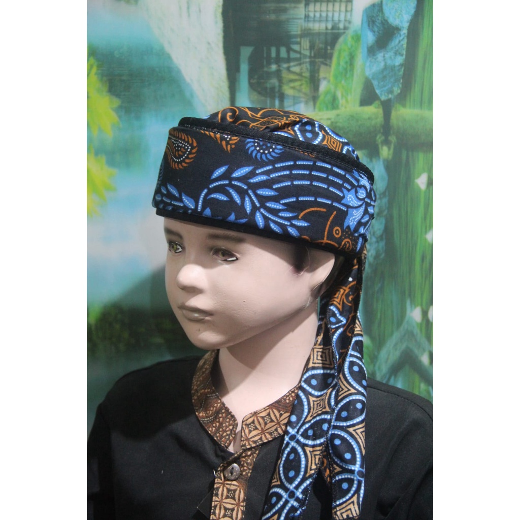 PECI KOPIAH BLANGKON IMAMAH BATIK KATUN UKURAN DEWASA DAN ANAK ANAK (BIRU)