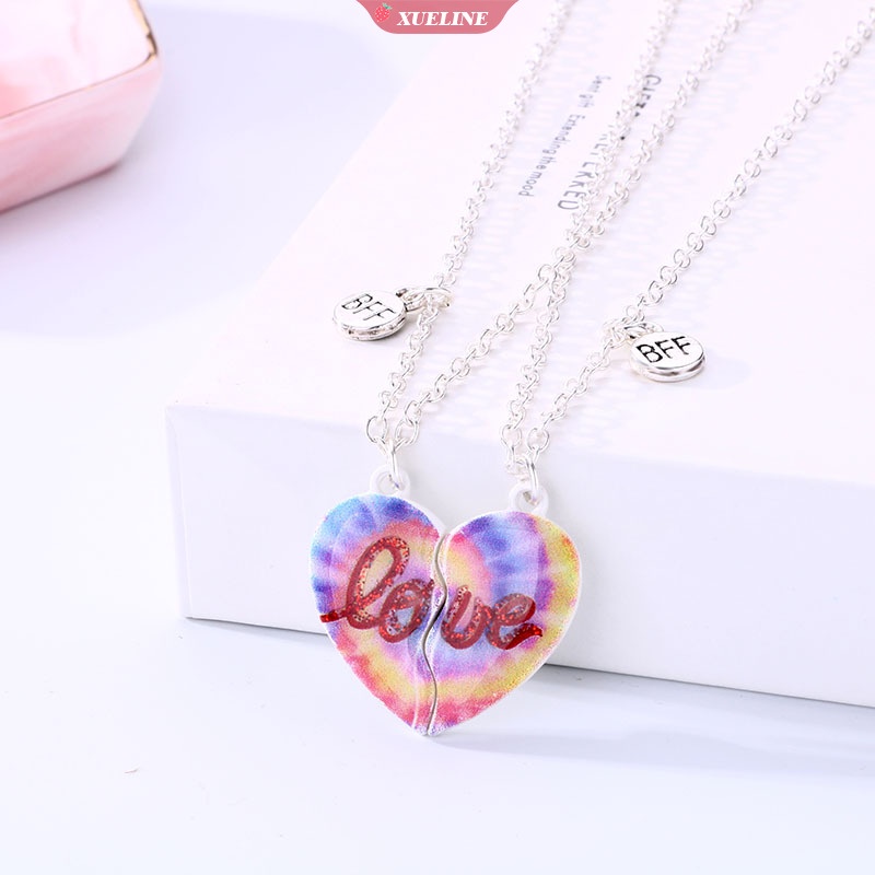 2 Pcs/set Lucu Warna-Warni Tetes Minyak Cinta Liontin Anak Sahabat Kalung Hadiah Persahabatan Gadis [ZXL]