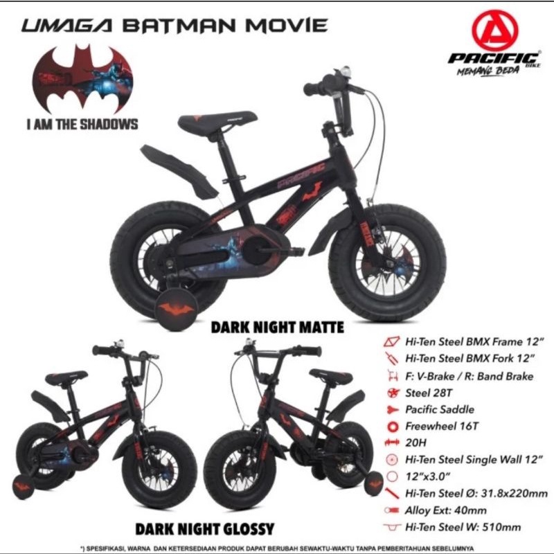 SEPEDA ANAK BMX PACIFIC BATMAN 12,16 DAN 18 INCH BAN 3.0 Sepeda anak laki laki bmx pacific batman 16